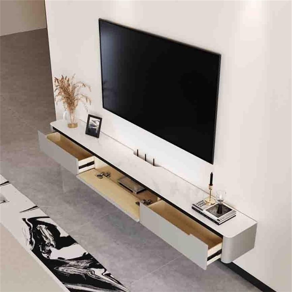 Consola de televisión Soporte flotante for TV, moderno mueble for montado en la pared, consola multimedia con puertas abatibles y 2 cajones, centro de entretenimiento roble(Dark Gray,150x24x20cm)