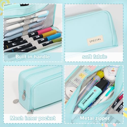 Image of CICIMELON Metal Pencil Case Large Capacity Pencil Pouch 3 Compartments Pencil Bag Gift For Students Girls Adults Women(Light Blue)