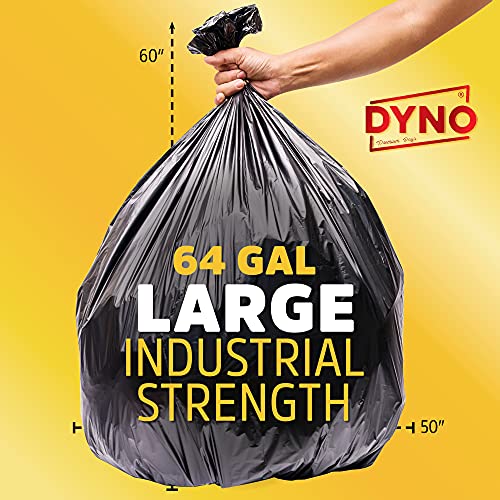 Image of Dyno Products Online 64 Gallon Heavy Duty Trash Bags, 50 Count, 1.5 Mil Black - Individually Folded, Industrial Strength, Made in USA