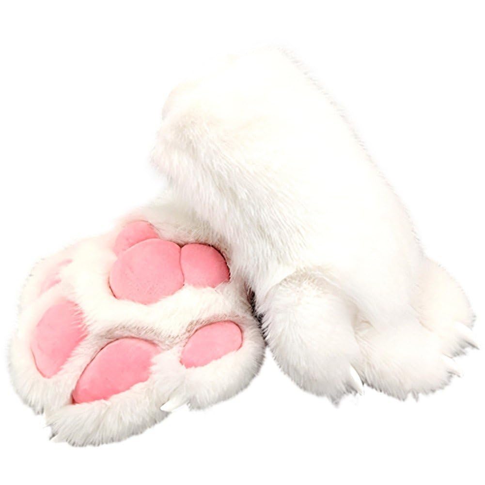 Fituenly Furry Cat Paw Gloves Cosplay Fursuit, Plush Full Finger Animal Mittens for Adults, Halloween Dress Up Costume Accessories