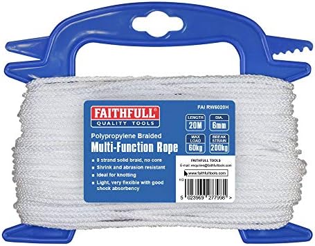 Faithfull FAIRW6020H White Braided Poly Rope 6mm Dia x 20M 60kg Max Load Breaking Strain 200kg