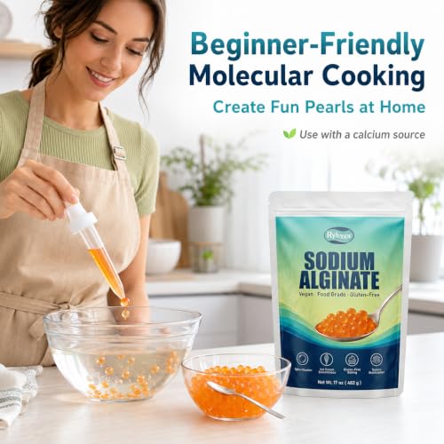 Image of 17 oz Pure Sodium Alginate Powder Food Grade - Thickener & Gelling Agent for Spherification Caviar, Desserts, Meat Products, Dairy Alternatives | Vegan, Gluten-Free, Keto-Friendly, Chefs (17 oz (482 g))