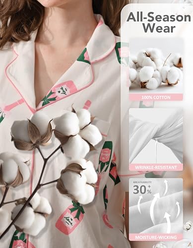 Image of NAP BOUND 100% Cotton Pajamas for Women Sets 2 Pieces Pjs Button short sleeves with Pockets Soft Sleepwear Loungewear XS-XXL