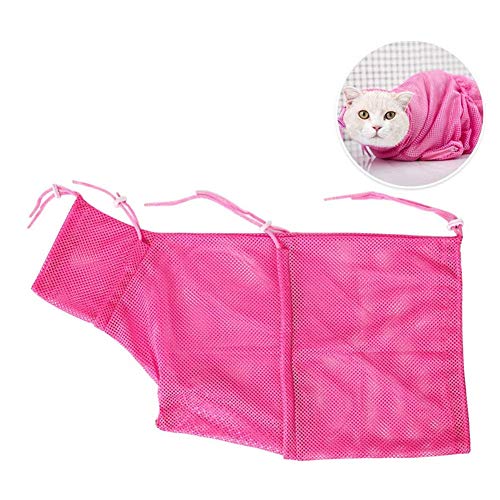 zhppac Fellpflege Katze Katzensack Katzentasche Kein Kratzen Nagelschneiden für Katzen Tierpflegetasche Mesh Wash Bag Katzenklauenpflege pink Cover