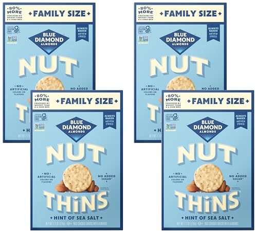 Image of Blue Diamond Almonds Nut-Thins Gluten Free Cracker Crisps, Hint Of Sea Salt, Family Size, Sea Salt, 7.7 oz (Pack of 4)