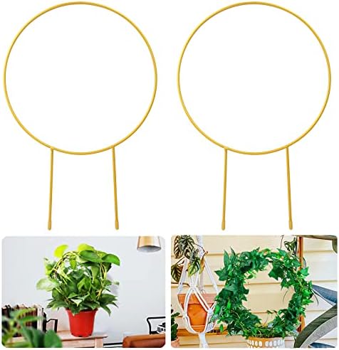 2 Pack Circle Trellis for Climbing Plants Indoor, 15" Gold Small Plant Support Stakes, Flower Houseplant Hoya Support for Potted Plants & Garden Stem Vines