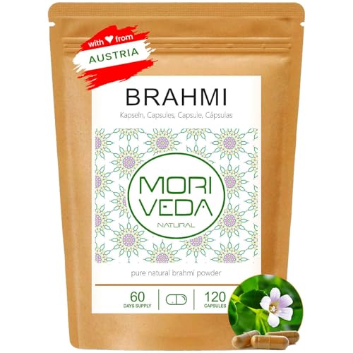 Gélules de Brahmi (500mg) - concentration de la mémoire anti-âge - 2 mois d'approvisionnement - végétalien et sans additif - plante de la mémoire - 120...