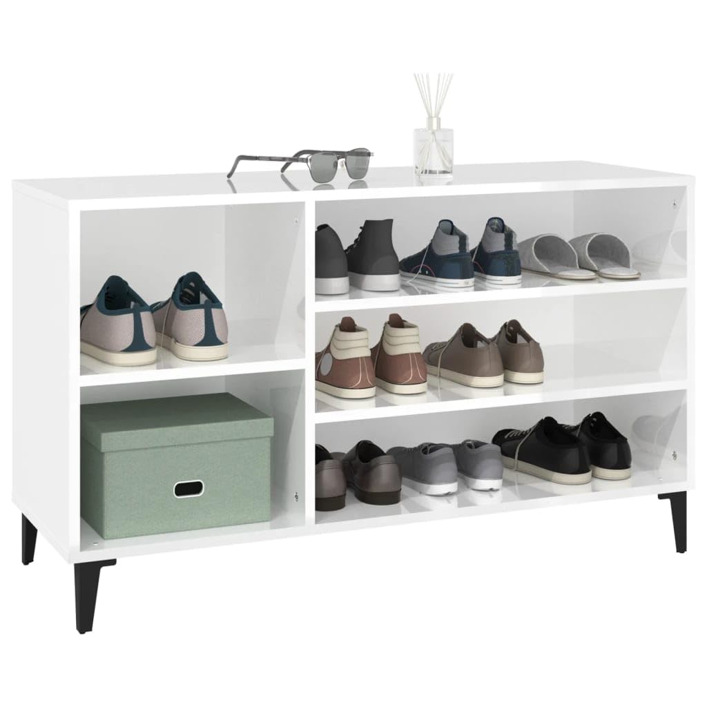 Regał na buty, wysoki połysk, biały, 102 x 36 x 60 cm, materiał drewnopochodny, idealny do korytarza, przedpokoju, szafki na buty z miejscem do przechowywania i stabilną górną płytą na buty