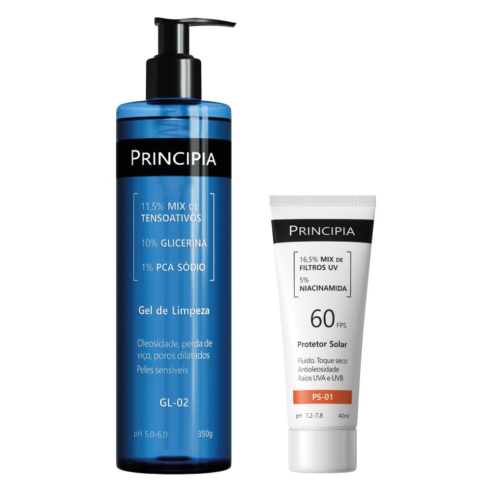 Principia Kit Gel de limpeza GL-02 350G + Protetor solar facial PS-01 FPS 60