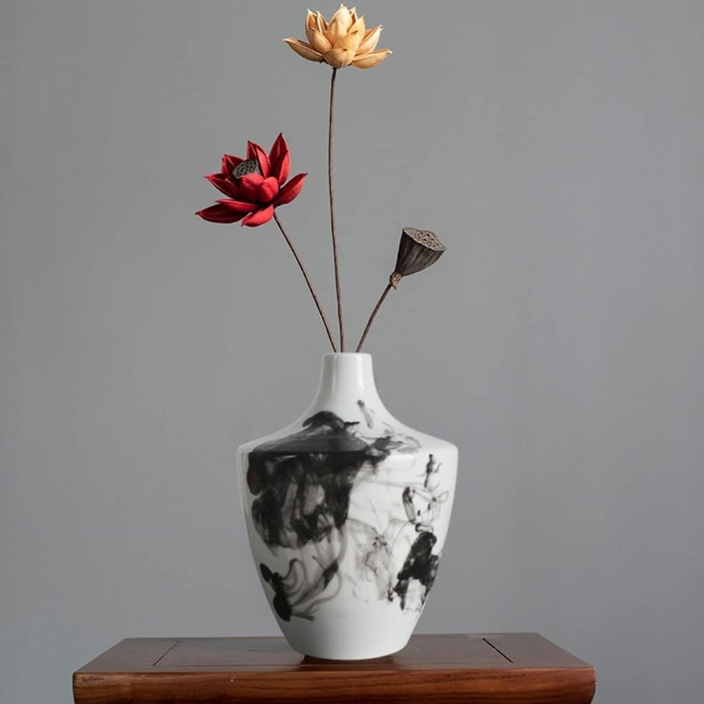 Vase Modern Chinese Ink Ceramic Vase Home Living Room Entrance Flower Arrangement Desktop Decoration Study Zen Decoration Suitable for Dining and Living Room Home decoratio