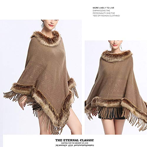 Women Faux Fur Shawl Wrap Fringe Knitted Pullover Poncho Winter Cardigan Cape3