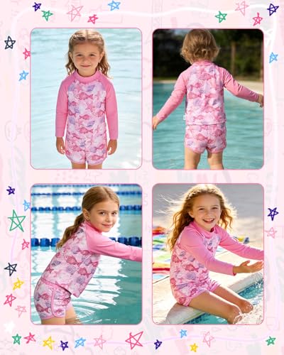 Image of babygoal Little Girl Rash Guard UPF 50+ Swimsuit 2-Piece, Long Sleeve Rashguard Bathing Suit Set for Girls 3-8 Years