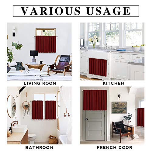 RYB HOME Short Curtains for Living Room Blackout Portable Blinds Shades for Bedroom Bathroom Basement Garage RV Camper Windows, 34 inches Width x 36 inches Length, Burgundy Red, 2 Pcs