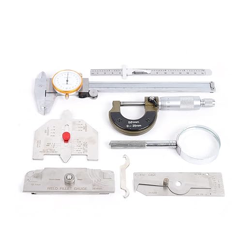 Miniatura 4 de SOLRIMANA Herramienta de inspección de soldadura, 8 piezas, kit de regla de calibre de soldadura de filete, medidor de soldadura de filete+pinza de