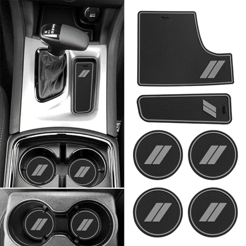 SENSHINE Anti Dust Cup Holder Insert for Dodge Charger Accessories 2015-2021 2022 2023 2024 Non-Slip Center Console Shifter Liner Trim Premium Custom Interior 6Pcs Set (Gray Trim)