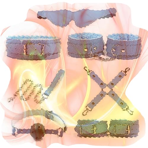7 pcs Plush Leather Straps Kit for Couples, Multifunctional Protective Accessories for Party Games -HC05 (Blue)