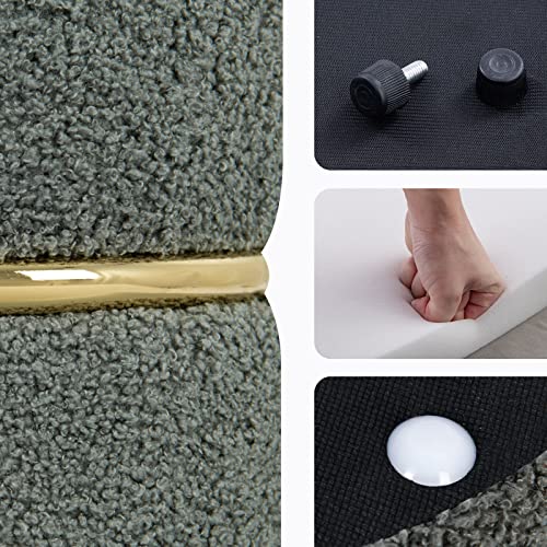Furniliving Faux Fur Round Storage Ottoman, Set Of 2, Upholstered Ottoman Wool Curl Footrest Stool Side Table Seat Make Up Stool With Gold Stainless Steel Hoop For Living Room, Bedroom (Grey) #TOP5