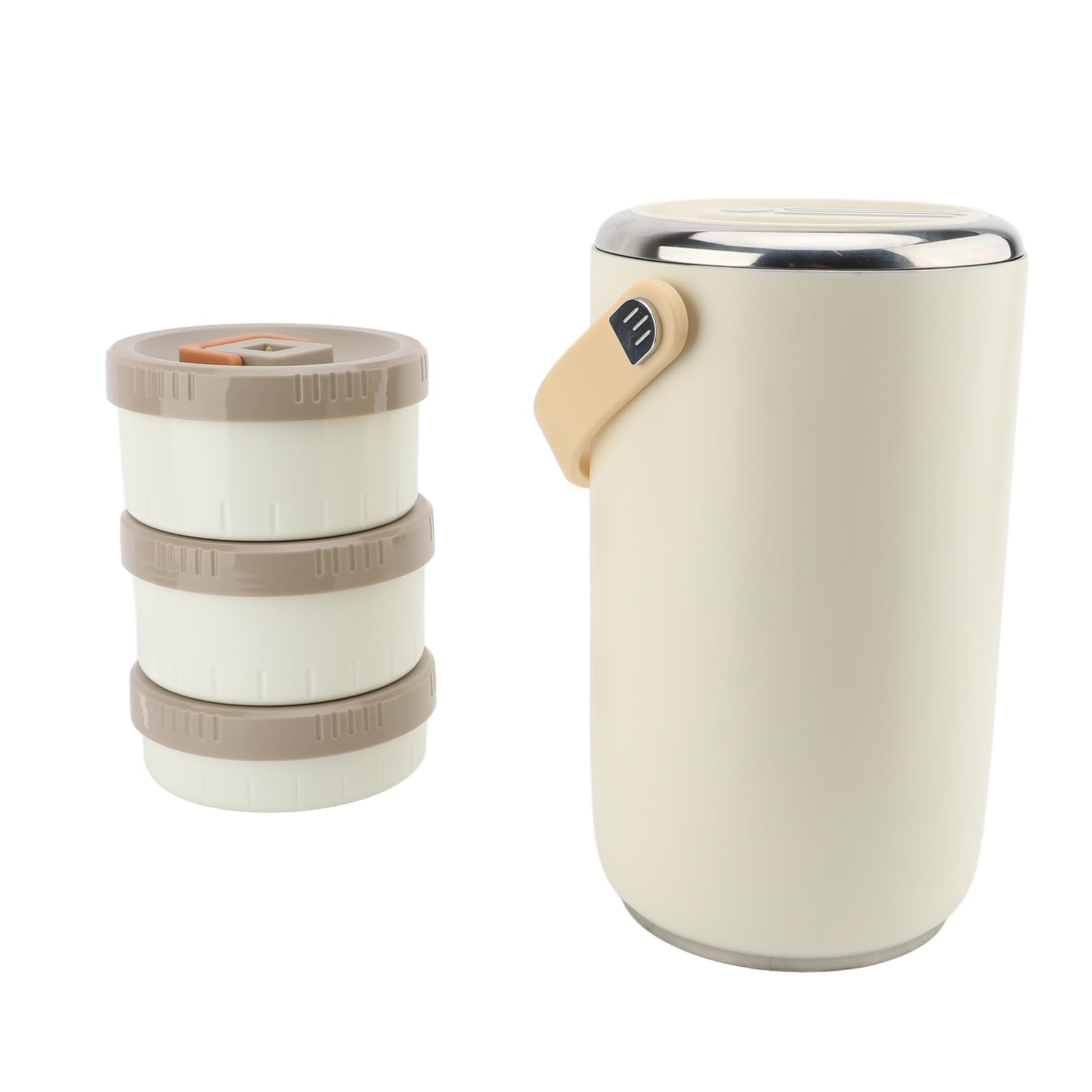 Qcwwy Barattolo per Alimenti Isolato Sottovuoto in Acciaio Inossidabile da 2,6 Litri, Contenitore per il Pranzo Isolato Impilabile a 3 Livelli, Adatto Al Microonde e a Prova di (WHITE)