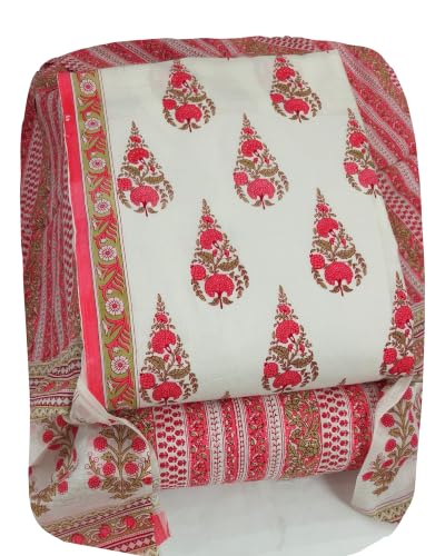 Image of DRAVINAM Trends Women's Premium Cambric Cotton Jaipuri Printed Unstitched Salwar Suit Dress Material with Mulmul Cotton Dupatta
