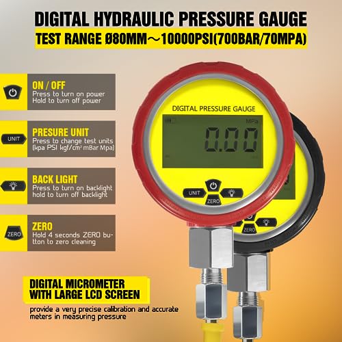Image of 70DC Digital Hydraulic Pressure Test Coupling Kit Hydraulic Pressure Gauge Kit for Excavator Construction Machinery Range 80mm～10000PSI (700BAR /70MPa), 2 Gauge 18 Couplings 29 Run Tees