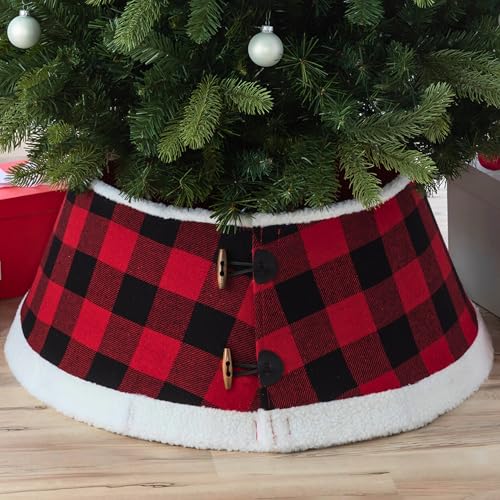 New Traditions - Buffalo Check Stand Band Christmas Tree Collar with Toggle - Black/Red