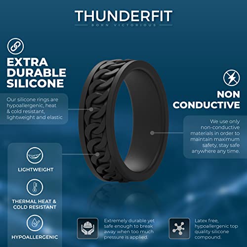 ThunderFit Silicone Wedding Rings for Men, Chain Design Rubber Engagement Bands 7mm Wide 2mm Thick - 1/4/7 Variety Multipack2