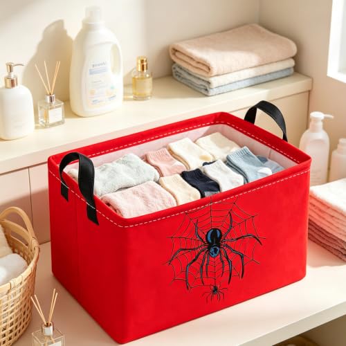 Image of Essme Rectangular Spider Baskets,Halloween Storage Box,Cute Basket for Room Decor, Book Bins,Shelf Basket.(Red