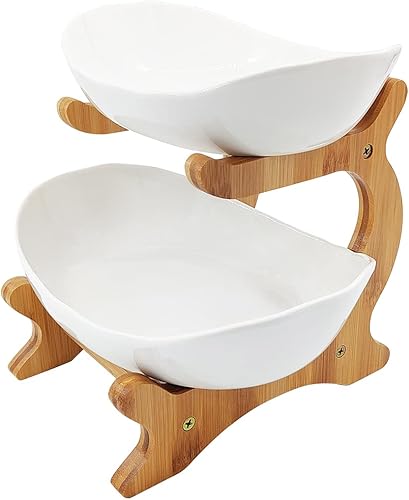 Vista 19 de Cesta de frutas de 2 niveles, frutero de cerámica para encimera de cocina, cesta de frutas para cocina, Fruteros para Cocina, grande blanco