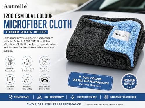 Image of Microfiber Cloth for Car Cleaning 1200 GSM, 60x40 cm, Grey & Aqua, 2 Pcs (2)