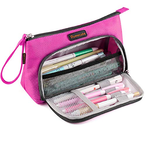 Homecube Federmäppchen, großes Fassungsvermögen, für Mittelhochschule, Büro, Uni, Schreibwaren, Kosmetiktasche mit glattem Reißverschluss rosarot