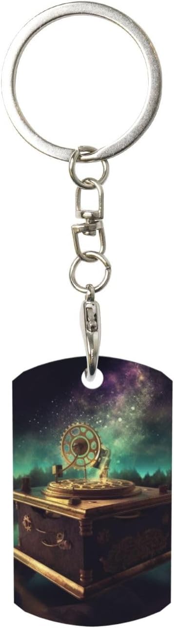 Dream music box Keychain for Women Men Gifts Custom Key Chains with Picture - Personalized Key Fob Kit Rectangle Metal Key Rings Double Side Car Keyring Backpack Purse Bag Charms