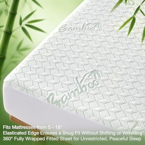 Image of Twin XL Waterproof Mattress Protector 2 PACK Washable Mattress Padded Cover Rayon Bamboo Fitted Bed Protection Noiseless Plastic Back School Bed Pad Deep Pocket Up 18 inch Soft&Breathable for College Dorm