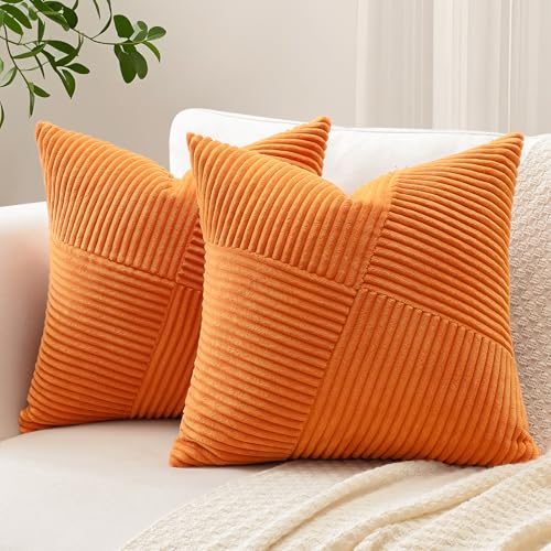 Sungeek 2er Set Cord Kissenbezüge, Windmühle Streifen Muster Kordsamt...
