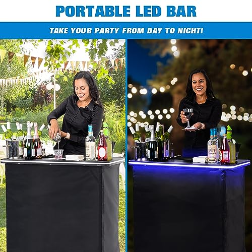 Image of GoBar Portable Bar Table with Multi-Color LED Lights - Mobile Bartender Station for Events - Includes Carrying Case