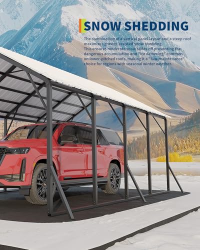 Image of GarveeLife 13x21 ft Metal Carport with Vertical Roof, Heavy-Duty Metal Car Port with Reinforced Frame, Steep-Pitch Roof Design, High-Clearance for Full-Sized Pickup, White
