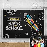 Welcome Back to School Backdrop Teachers Students Online Teaching Background Classroom Chalkboard Pencils Drawed Space Pattern Photo Backdrop 7x5ft Vinyl First Day of School Decorations Banner