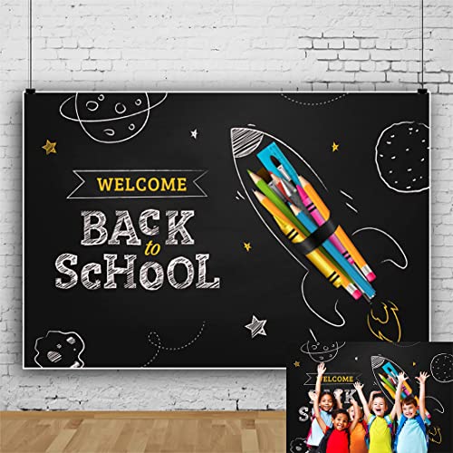 Welcome Back to School Backdrop Teachers Students Online Teaching Background Classroom Chalkboard Pencils Drawed Space Pattern Photo Backdrop 7x5ft Vinyl First Day of School Decorations Banner