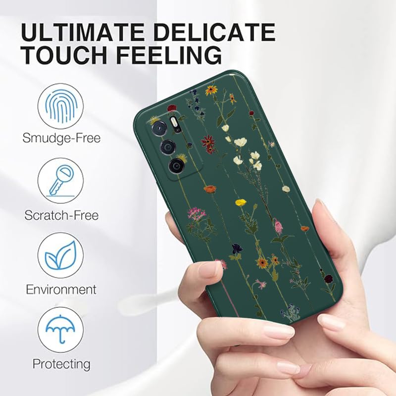 WokEz Tunt Silikonfodral för Xiaomi Redmi 13C/Poco C65 - Grön Blomma