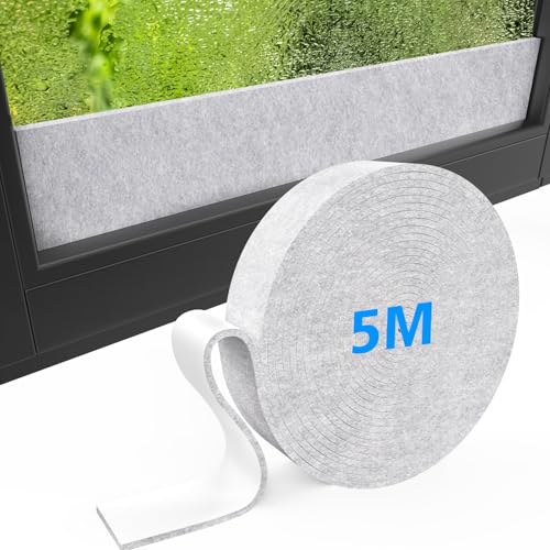 Fenster Kondensationsabsorber 5M Anti Condensation Kondensationsstreifen Für Fenster Selbstklebend Kondenswasser Absorber Streifen Saugfähige Anti Condensation Filzstreifen 5m*3.5cm (Grau)