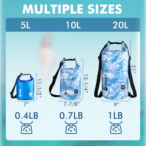 Image of VILLEY Dry Bag Waterproof 5L Roll Top Storage Backpack, Keeps Gear Dry Lightweight Backpack for Kayaking Boating Camping Swimming and Beach Accessories Blue Transparent