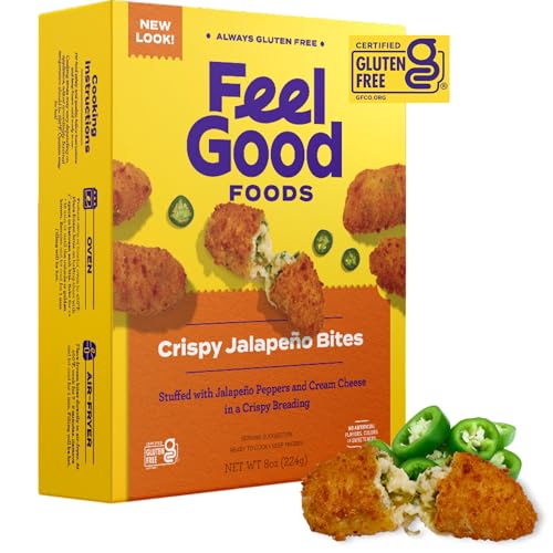 Feel Good Foods Crispy Jalapeno Popper Bites | Gluten-Free Frozen Appetizer Stuffed with Cream Cheese in Crispy Breading | 8oz