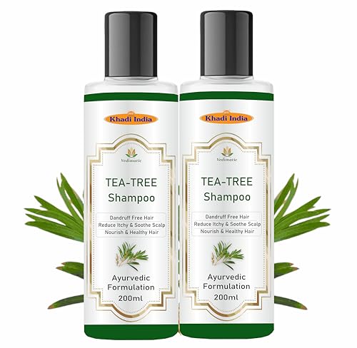 Image of Khadi Vedimatic Organic Tea Tree Triple Treat Invigorating Shampoo with No Parabens, No Sulphates, No Mineral Oil, No Colours, No PEG, Organic, For all hair types (Pack Of 2, Tea Tree)