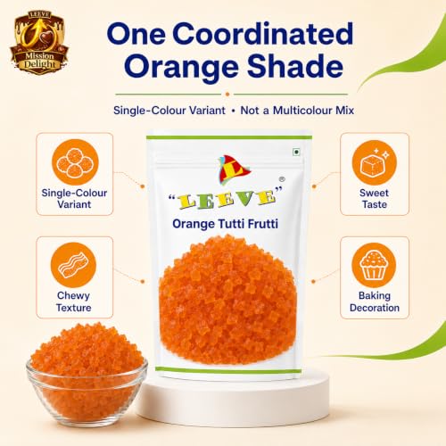 Image of Leeve Orange Tutti Frutti 800 g | Candied Fruit Bits for Cakes, Cookies, Muffins, Ice Cream, Desserts and Baking Decoration