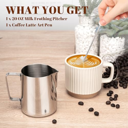 Image of Amrules Milk Frothing Pitcher 20oz Frother Cup Barista Tools, Silver
