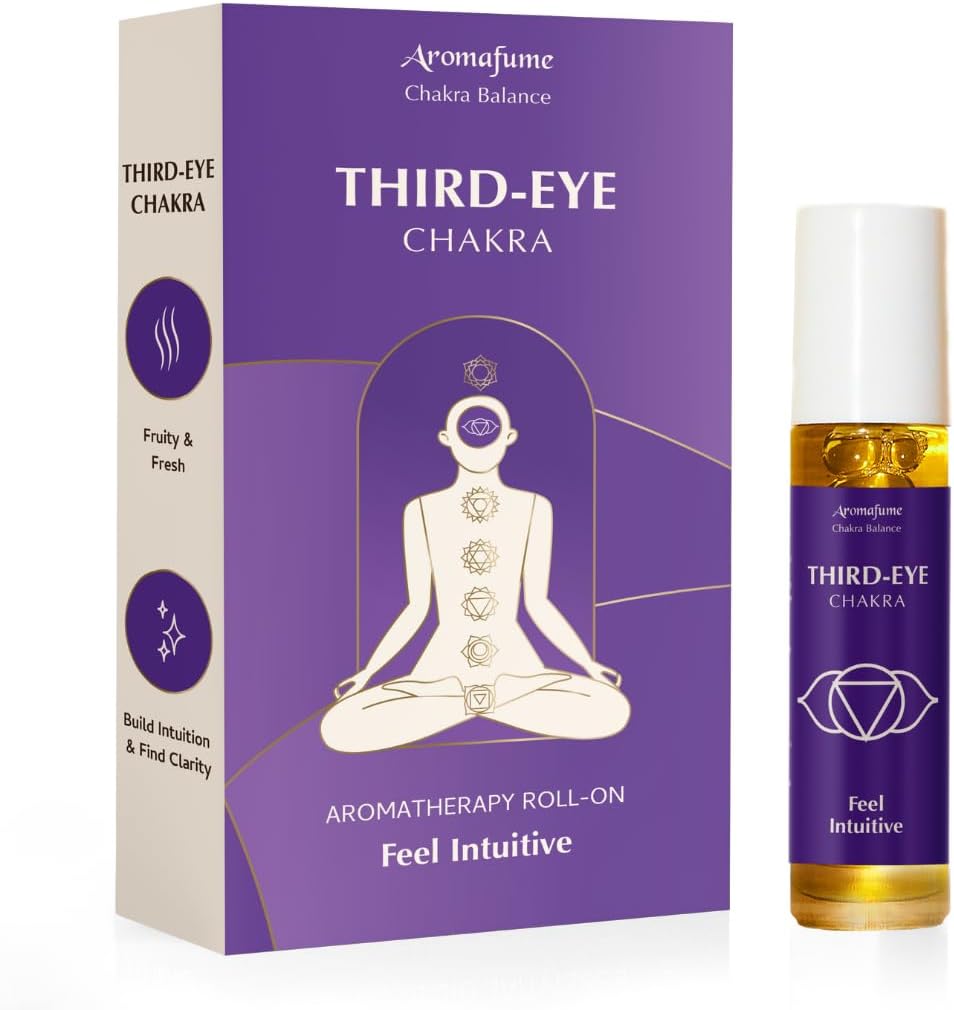 Third Eye Chakra Essential Oil Roll-On Blend by Aromafume | 10ml/0.33 fl oz | Ajna | Aromatherapy Oils for Chakra Balance | Rose & Juniper Extracts | Amethyst Incense for Meditation, Yoga, Reiki