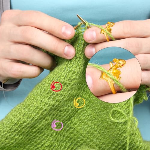 Image of HUISUYTON Dragon Crochet Rings, 4Pcs Crochet Tension Rings, Adjustable Yarn Ring for Finger, Knitting Crochets Loop Ring for Women Mother Grandma Gifts