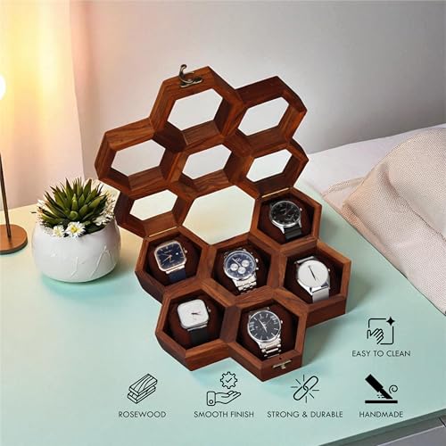 Image of Vintage Wooden Watch Box for Men, Timepiece Display Case, Honeycomb Watch Storage & Organizer, Jewlery Box for Women, Anniversary Gift For Husband (6 Compartment (Other Design))