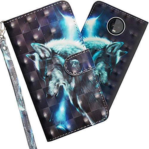 COTDINFOR Funda para Motorola Moto Z3 Protectora Efecto 3D Pintada de Piel Premium PU Caso Shell con Magnético Cierre Card Holder Carcasa para Motorola Moto Z3 Star Wolf YX.