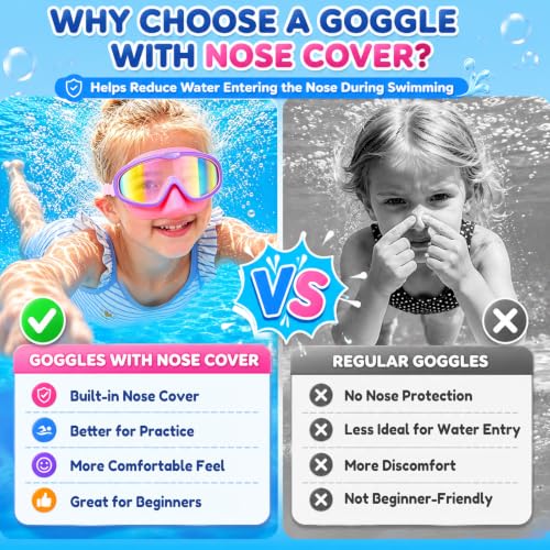 Image of Seago Kids Swim Goggles 2 Pack for 3-12, Anti-Fog Clear View,Toddler Goggles with Nose Cover Swimming Goggles