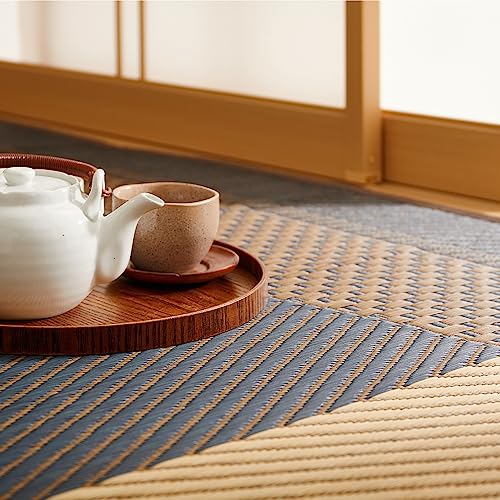 萩原 国産い草センターラグ 紋織 裏貼り付き 滑りにくい加工 『月光』 (約191×250cm, 3畳) 抗菌 防臭 和モダン [3]